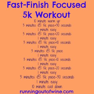 fast-finish focused 5k workout