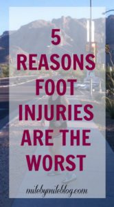 I may be biased, but I'm thinking that a foot injury is one of the toughest types of running injuries to deal with. Here's why. 