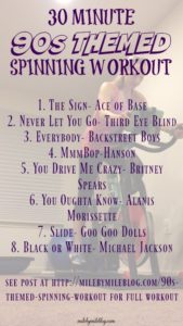 Try this 30 minute 90s music themed spinning workout to get your heart pumping! These sounds will have you dancing in your bike seat while you get in a good workout #spinning #workout