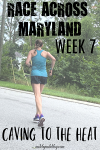 This was week 7 of the Race across Maryland and it was all about caving to the heat. After weeks and weeks of heat and humidity I finally gave in and moved some of my runs to the treadmill. I'm also talking about my July mileage, August goals, and how I'm feeling after this summer challenge.