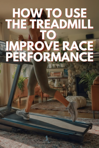 Runner training on a treadmill while preparing for a race, demonstrating how treadmill workouts can improve race performance and running speed.