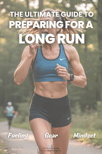 A female runner fueling on a successful long run that she was well prepared for.